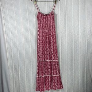 One Clothing Pink & White Smocked Tiered Maxi Sun Dress - Size M Boho